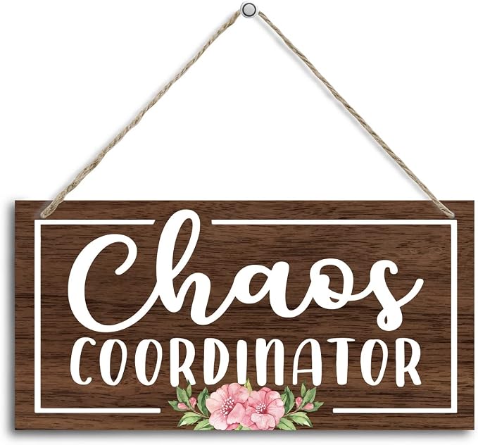 Easy Vibe Wood Decor Sign, Chaos Coordinator, Hanging Printed Wooden Plaque by HALUOSI