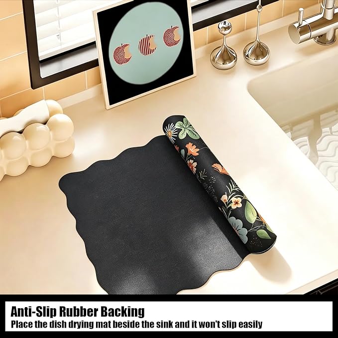 Scalloped Bohemian Coffee Bar Mat Dish Drying Mats - Image 8