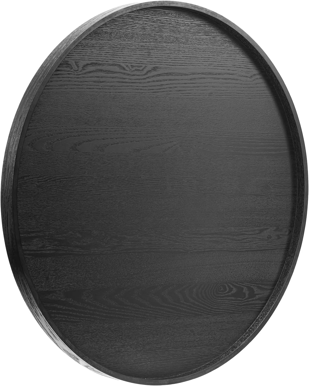 16 inch Round Solid Wood Serving Tray Extra Large Tea Coffee Snack Food Meals Serving Plate Non-Slip Kitchen Party Bar Server Ottoman Tray Breakfast Tray with Raised Edges Heavy Duty Edition Black