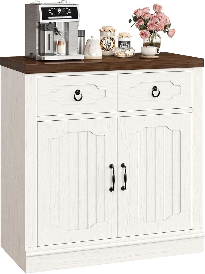 LIKIMIO Buffet Cabinet with 2 Drawers, Farmhouse Coffee Bar Station Kitchen - Image 9