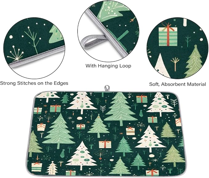Xmax Trees And Gifts Dish Drying Mat, Kitchen Counter Quick Dry Pads - Image 3
