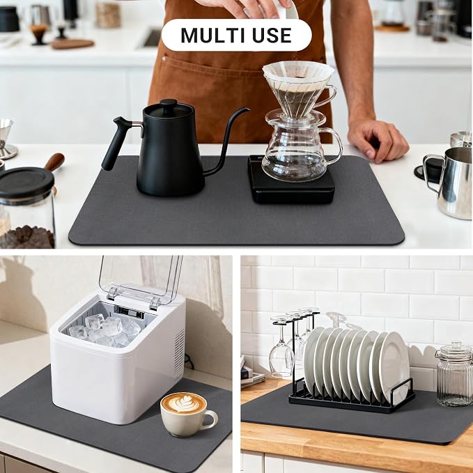 Coffee Mat 24x16 Inch, Dark Gray Coffee Table Mat, Absorbent Hide Stain Rubber - Image 6