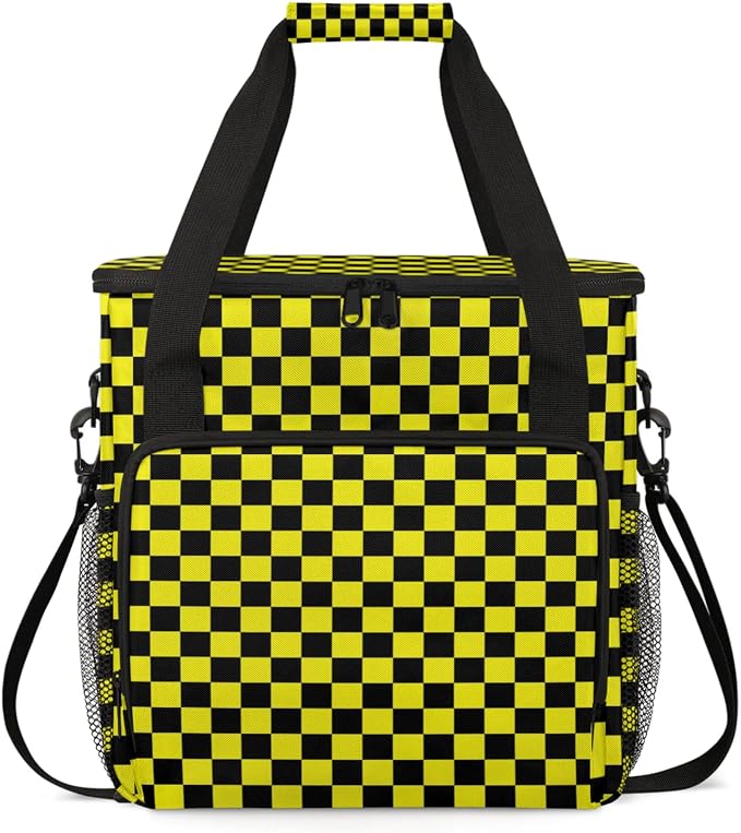 Checkerboard yellow and black Coffee Maker Carrying Bag, Waterproof Insulated by Home
