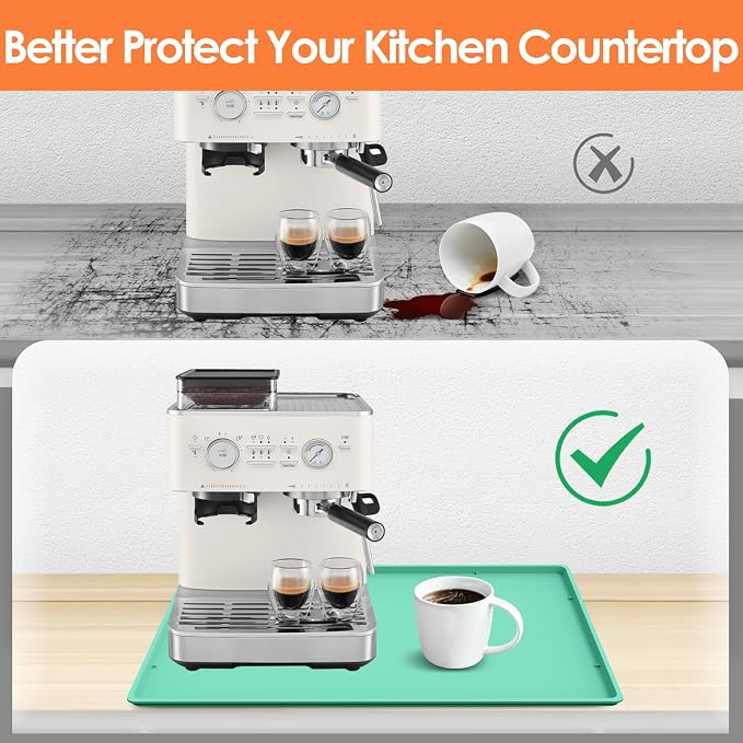 Silicone Coffee Maker Mat with Lip, 19.7'' x 15'' Heavy Duty Coffee Maker Mat - Image 3