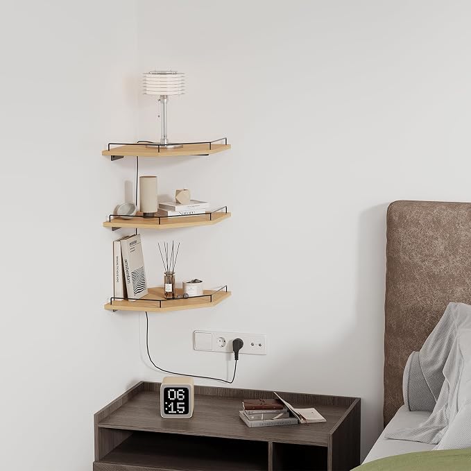 JJL Corner Shelf Wall Mounted, 12 Inches 3-Tier Floating Corner Shelf, Hexagon - Image 4