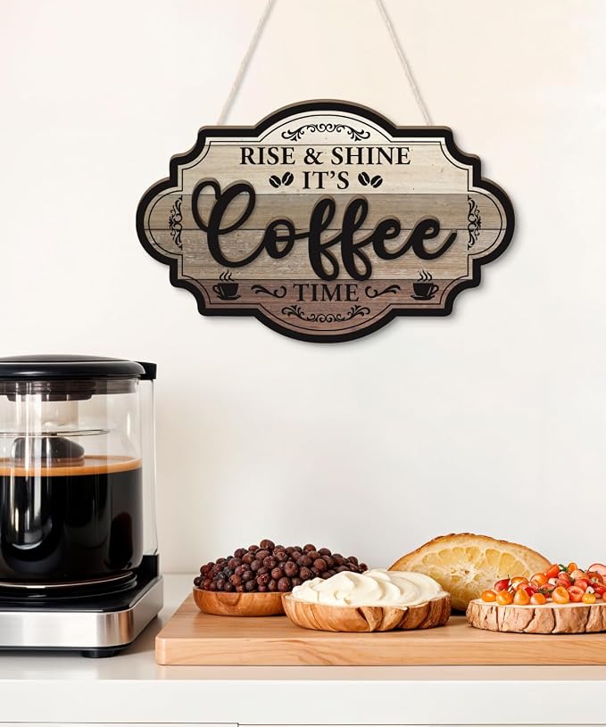 Putuo Decor Farmhouse Coffee Bar Sign, Rise & Shine Its Coffee Time Wall - Image 7