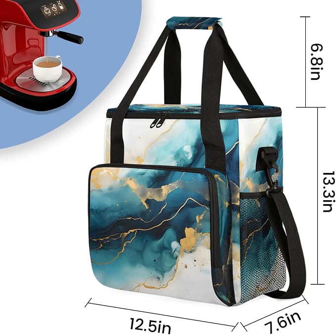 Marble Blue Gold Coffee Maker Carring Bag, Large Insulated Storage Organizer - Image 2