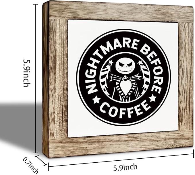 Nightmare Before Coffee Sign, Funny Cafe Decorative, Coffee Tiered Tray - Image 2