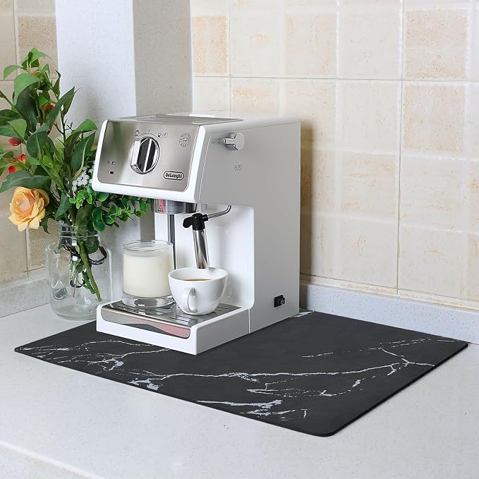 ZLR Coffee Bar Mat for Keurig & Nespresso, Marble Black | Absorbent Dish Drying by ZLR