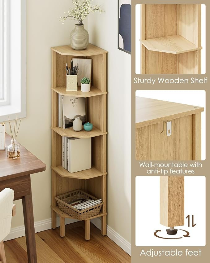 Corner Shelf, 5 Tier Corner Bookshelf, Display Corner Shelf Stand - Image 5