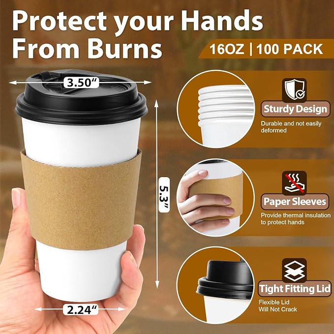 Clawsoff 100 Pack 16 oz Disposable Paper Coffee Cups - Image 2