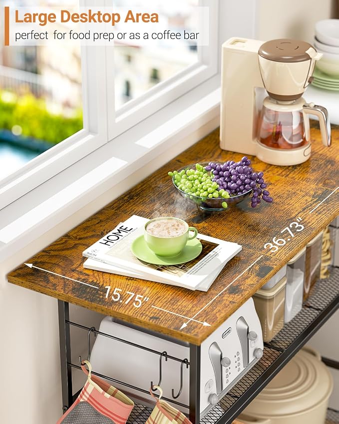 Kitchen Island with 3 Shelves, Rolling Kitchen Cart with 6 Hooks and Protective - Image 7