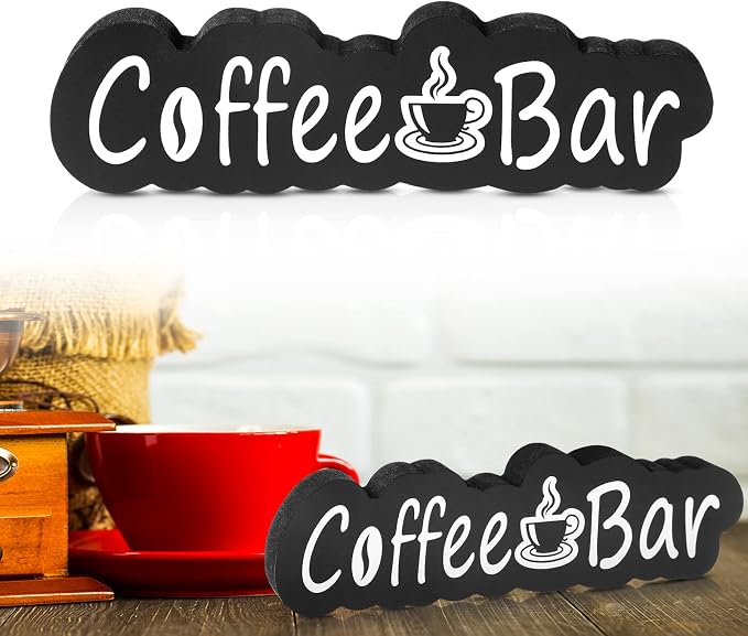 Coffee Bar Decor 8.1 x 2.2 Inches Wood Coffee Bar Sign Rustic Sign Small - Image 2
