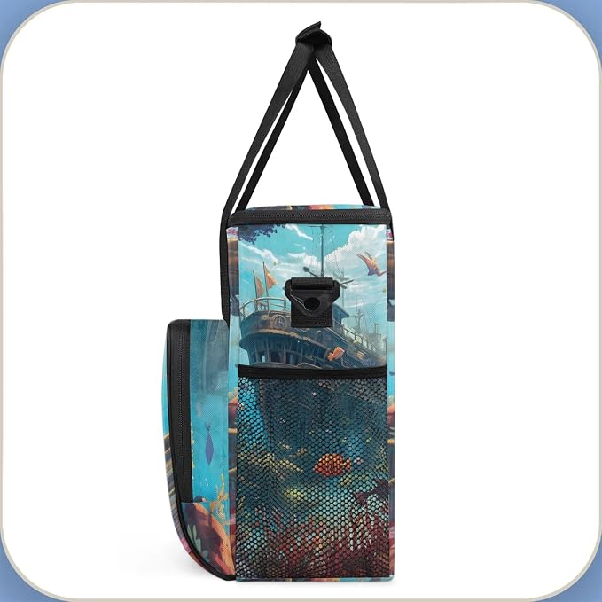 Nautical Ocean Ship Coffee Maker Carring Bag, Large Insulated Storage Organizer - Image 4