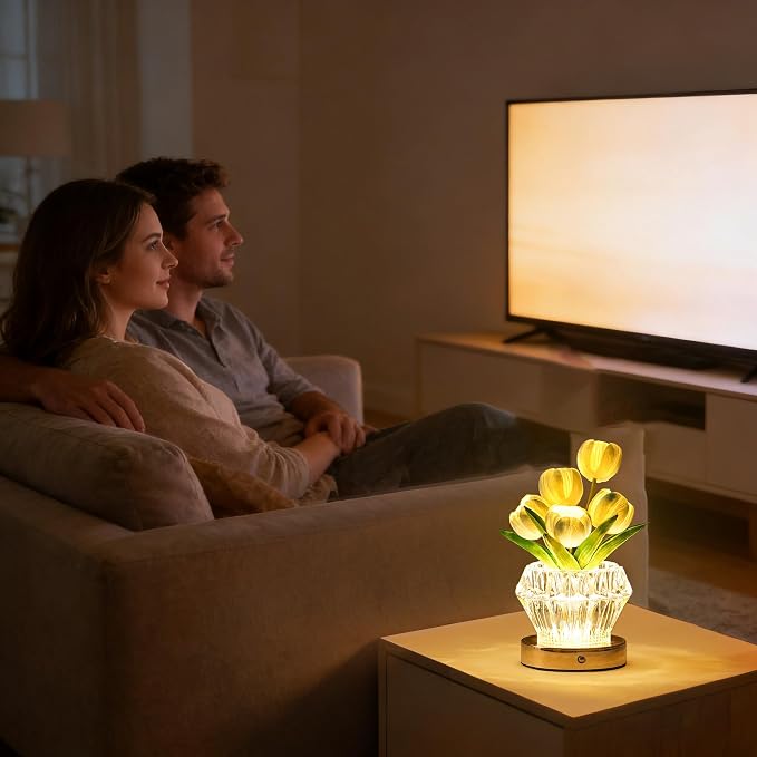 Blue Tulip Flower Lamp Diamond Vase, 3 Color Night Light Dimmable Touch Control - Image 8