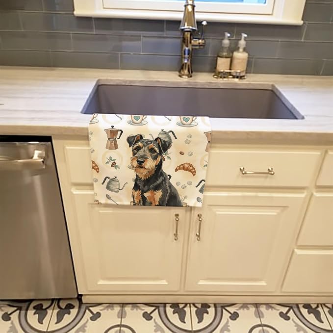 Caroline's Treasures Black and Tan Lakeland Terrier Coffee Bar Kitchen Towel - Image 2