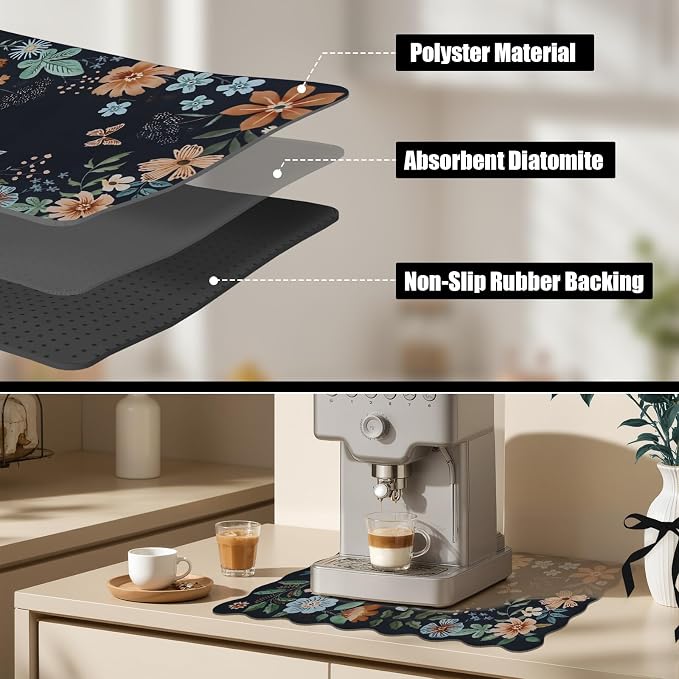 Scalloped Bohemian Coffee Bar Mat Dish Drying Mats - Image 9