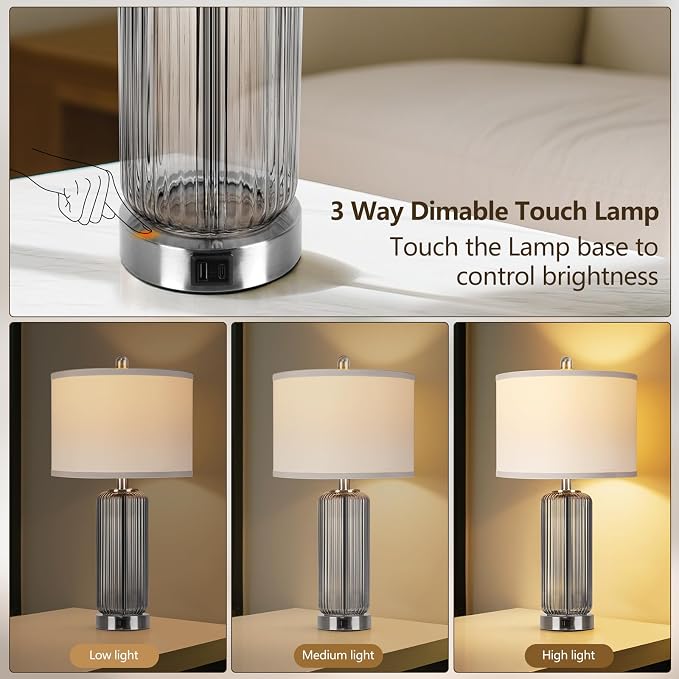 Table Lamps Set of 2 with Touch Control, 3-Way Dimmable Nightstand Lamp with - Image 2