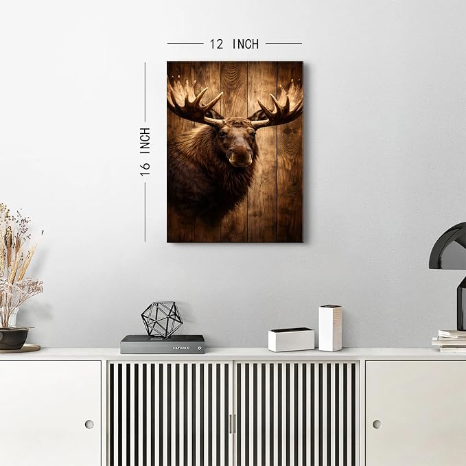 Rustic Moose Wall Art Bathroom Wall Decor Moose Deer Picture Canvas Prints - Image 3