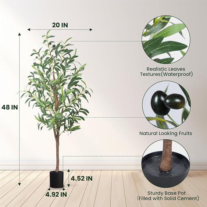 4FT Artificial Olive Tree, Faux Potted Olive Plant - Image 2