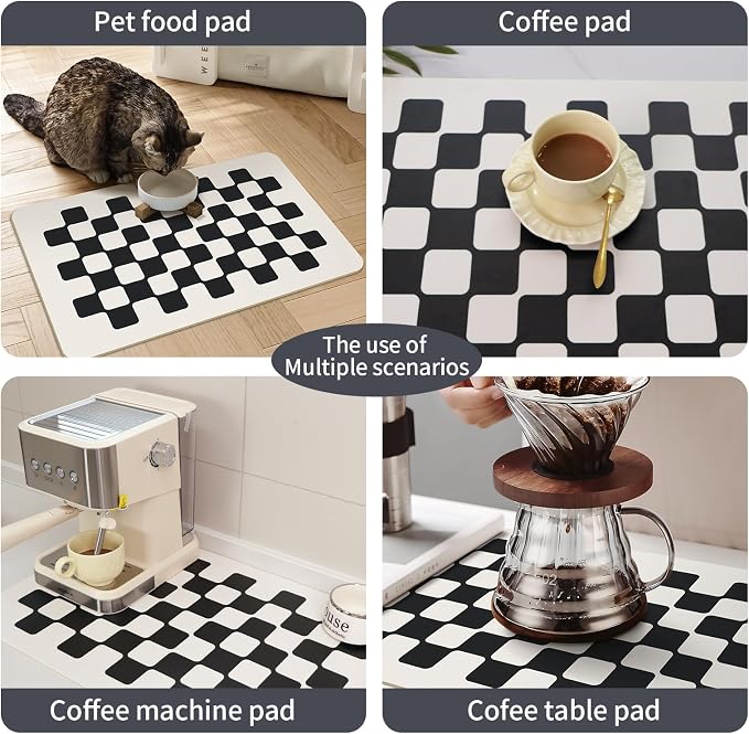 Checkered Drying Mat 24''x16'' Absorbent Pet Feeding Pad Large Coffee Bar - Image 7