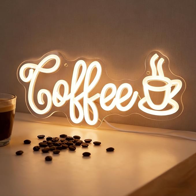 Coffee Neon Sign, Dimmable Neon Light Sign, LED Letters Light up Signs by KATMBFUE