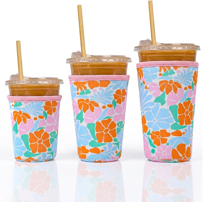 Reusable 3-Pack Insulated Neoprene Iced Coffee Cup Sleeve, 16-32oz Cold Drink by Dntorx