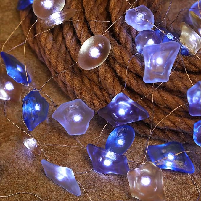 WSgift Sea Glass String Lights, Beach Theme Decorative Lights 19 Ft 40 LED USB by WSgift