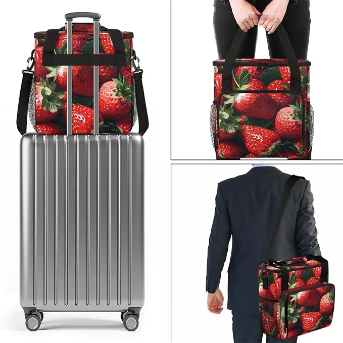Fresh Strawberries Coffee Maker Carring Bag, Large Insulated Storage Organizer - Image 7