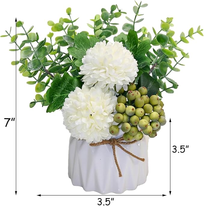 LADADA Artificial Flower Hydrangea and Small CeramicVase Fake Plant Eucalyptus - Image 3