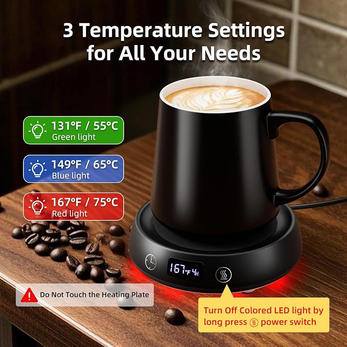 Coffee Mug Warmer & Simple Black Mug Set, 1-9H Delay Start Timer Smart Heated - Image 3