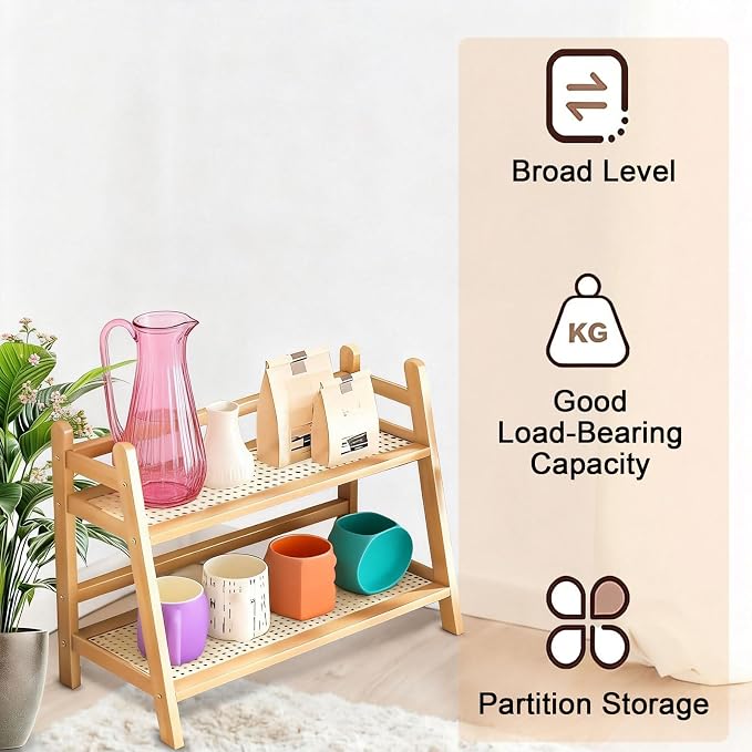 Double Layer Bamboo Cup Holder, Countertop Storage Rack, Coffee Bar Stand - Image 8