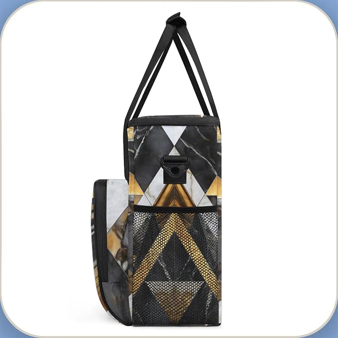 Gold Black Marble Geometric Coffee Maker Carring Bag, Large Insulated Storage - Image 5