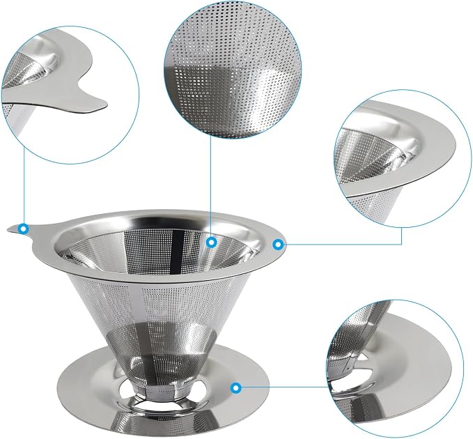 Bonsicoky Pour Over Coffee Dripper, Stainless Steel Coffee Filter, Metal Cone - Image 4
