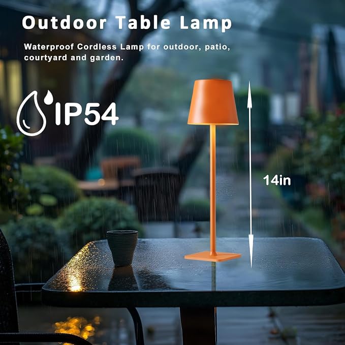 Orange Rechargeable Table Lamp Set of 2, Small Led Cordless Table Lamp - Image 6