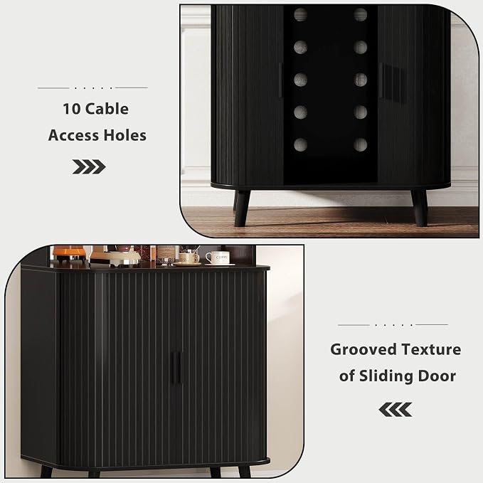 LVB Wine Cabinet with Fridge Space, Fluted Wine Cabinets with Rack Mirror - Image 8