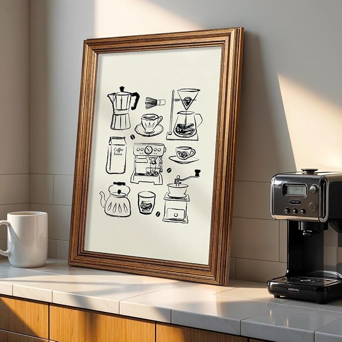 Gold Framed Modern Kitchen Wall Art 08x10 inch Black and White Minimalist - Image 4