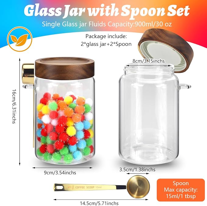 Glass Coffee Jars with Scoop Glass Jar Airtight Lid Seasoning Containers Glass - Image 2