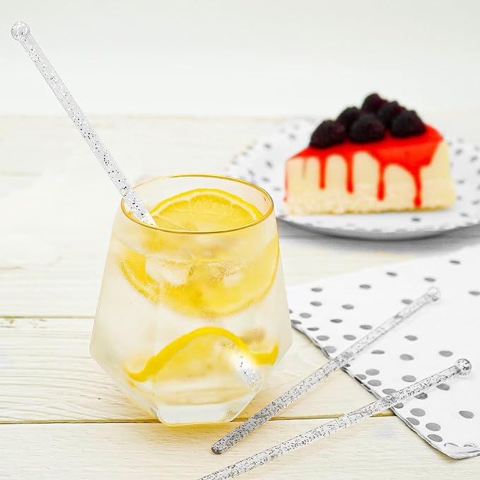 hapray 50-PCS Silver Glitter Plastic Swizzle Sticks, Crystal Cake Pops - Image 2