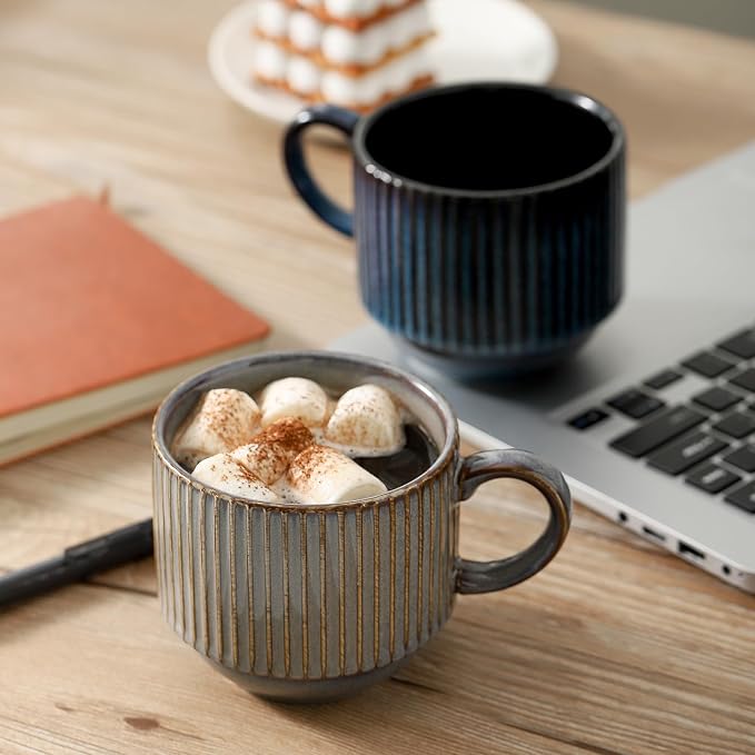 Ceramic Coffee Mugs with Stand, 15 Ounce Stackable Coffee Cups Set of 4 - Image 5