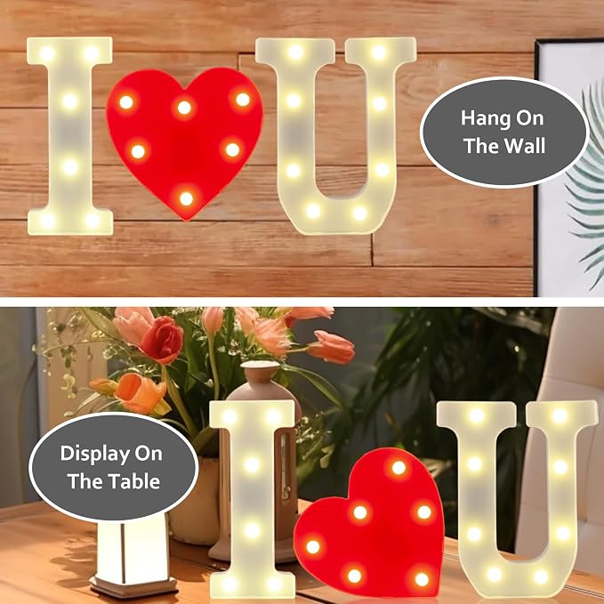 I Love U LED Light Up Letters, Warm White LED Marquee Letters, Battery Powered - Image 3