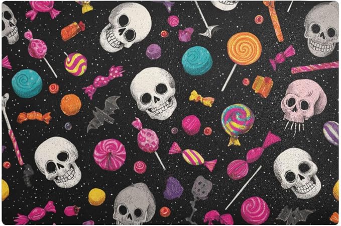 Halloween Skulls Lollipops Bats Coffee Mat Coffee Bar Maker Backed Absorbent by QwThum