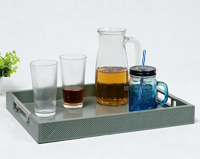 Serving Tray with Polished Metal Handles, 16.5''x12'' Rectangle Coffee Table - Image 2