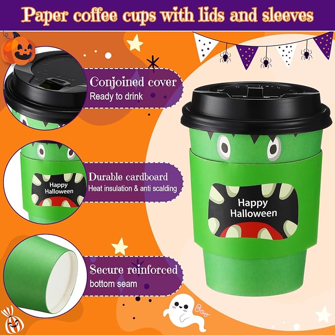 Umigy 100 Pack Halloween Disposable Coffee Cups 12 oz Paper Coffeeware - Image 4