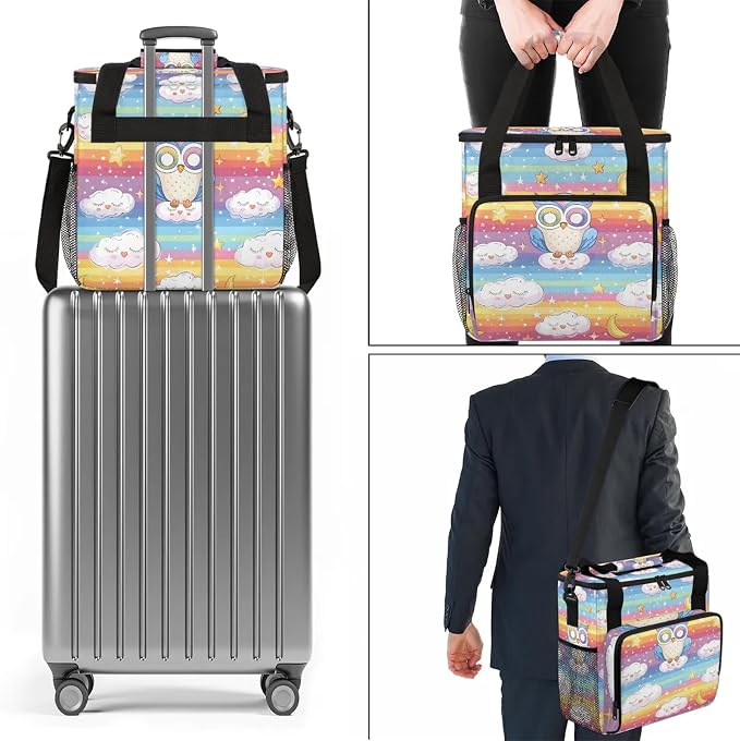 Owl Rainbow Coffee Maker Carring Bag, Large Insulated Storage Organizer Case - Image 7