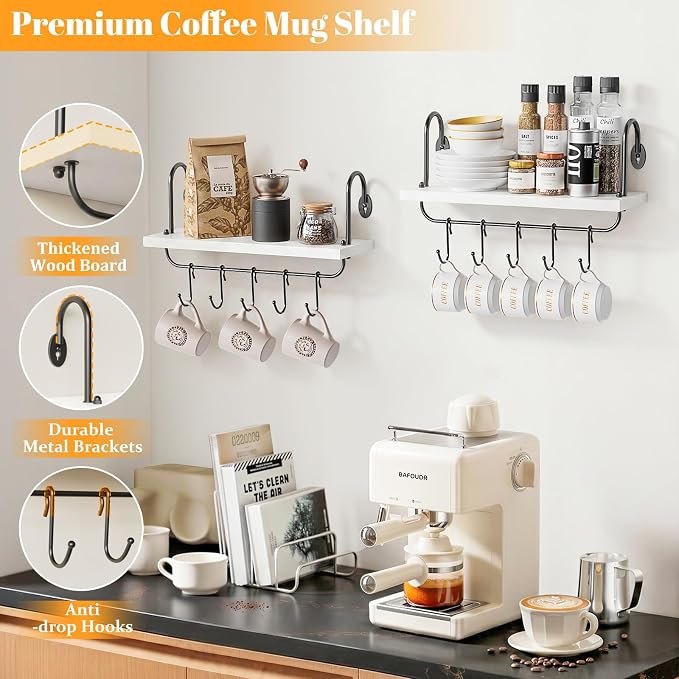 Olakee Floating Wall Shelves for Kitchen Bathroom Coffee Nook - Image 5