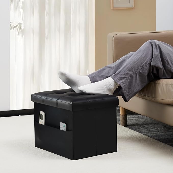 Bsketa Storage Ottoman Foot Rest Stool, Small Leather Storage Ottomans Bench - Image 2