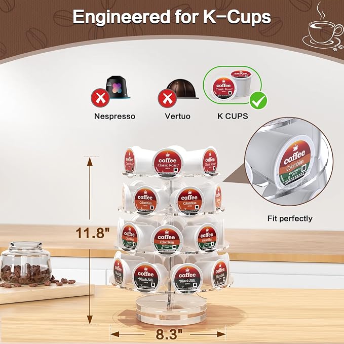 K Cup Holder, Acrylic Coffee Pod Carousel 30 Pods Holder Stand Spins - Image 2