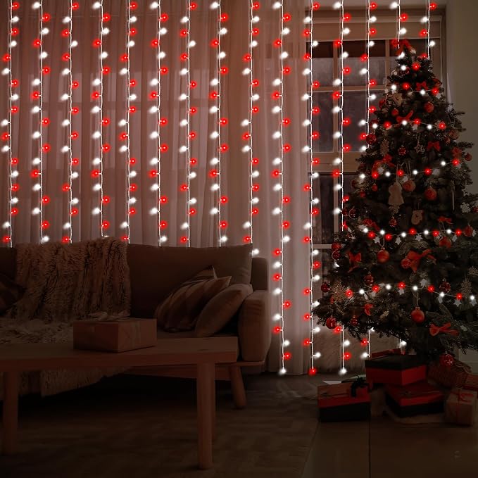 Christmas Battery Curtain Lights Red White - Image 3
