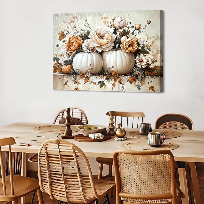 Extra Large Fall Flowers Canvas Wall Art, Abstract Watercolor Pumpkin Floral - Image 6